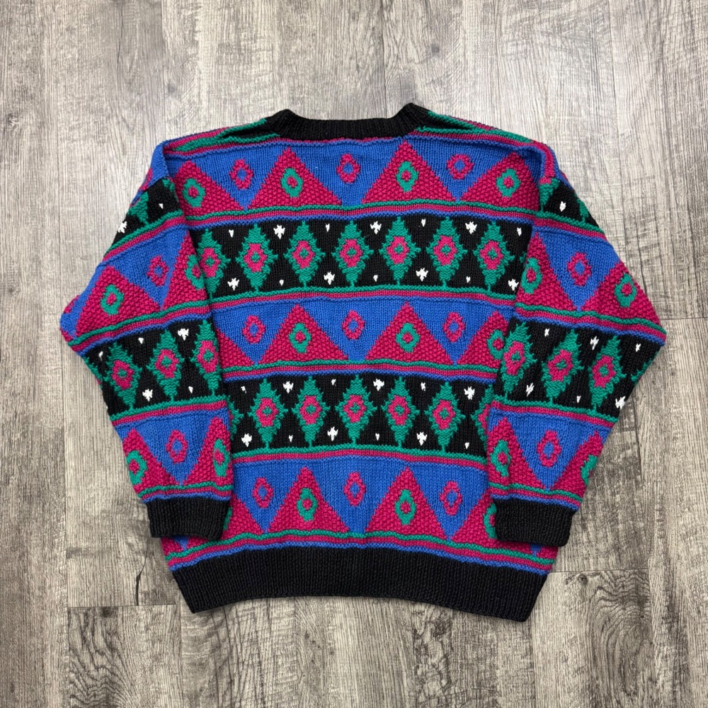 Vintage Robert Scott Ltd Multicolor Pattered Cardigan Sweater Sz L - Picture 2 of 6